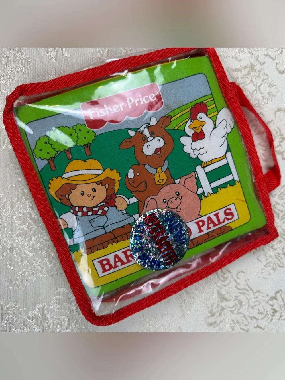 Vintage Fisher-Price Red Green Yellow Barnyard Pals Soft Book, 1990’s
